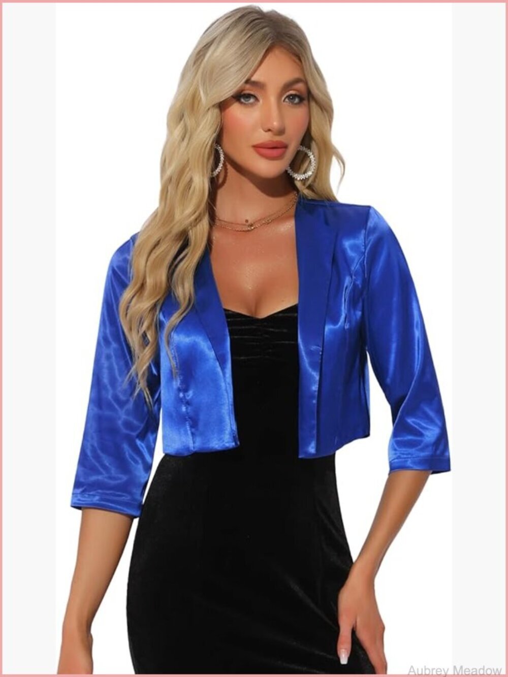 Elegant Open Front Satin Cardigan Bolero Shrug Jacket 3/4 Sleeve